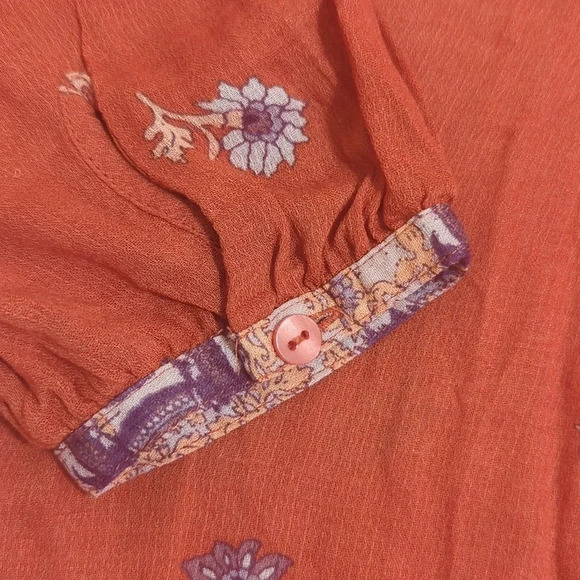 Lucky Brand Floral Peasant Top, Color Rust Size L - Picture 6 of 14
